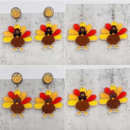 Thanksgiving Turkey Acrylic Earrings Fashion Glasses Turkey Asymmetric Drop Earrings for Women Thanksgiving  Jewelry Gifts