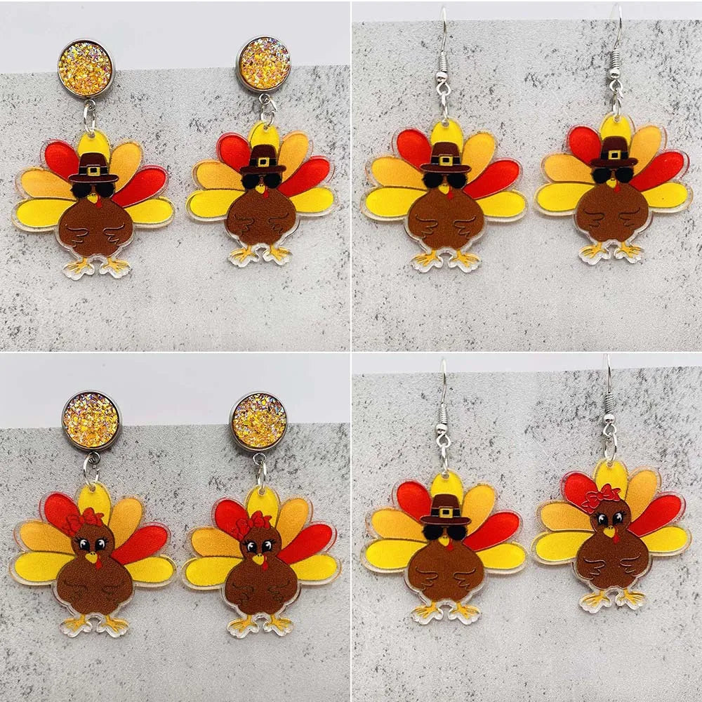 Thanksgiving Turkey Acrylic Earrings Fashion Glasses Turkey Asymmetric Drop Earrings for Women Thanksgiving  Jewelry Gifts