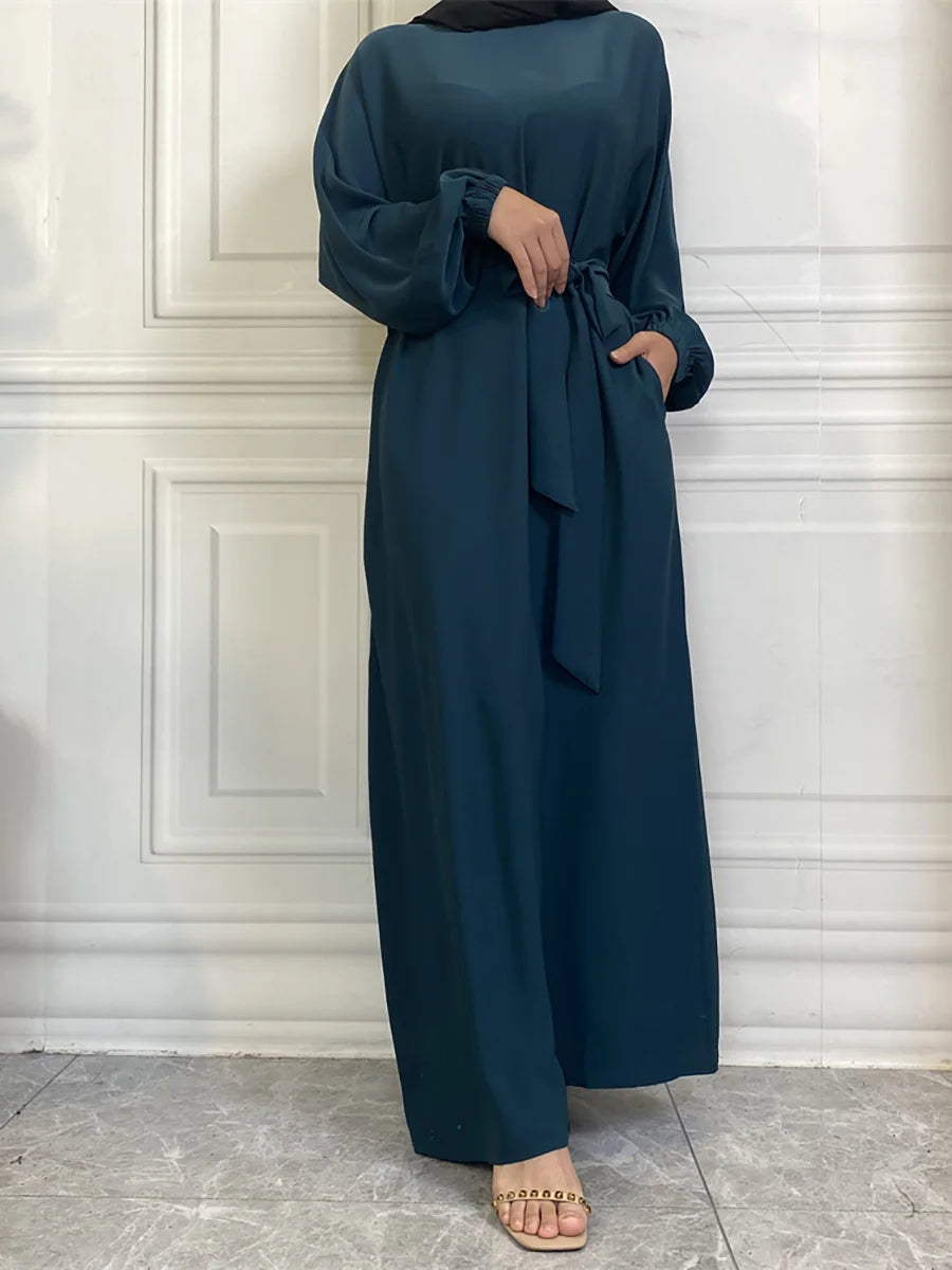 Hot Selle Simple Style Moroccan Dresses Kaftan Turkey Solid Color Gulf Abayas Islamic Women Long Dress Muslim Saudi Robe Ramadan