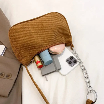 Autumn And Winter New Portable Small Square Bag Stuffed Shoulder Fashion Retro Corduroy Underarm Baguette Bag Handbag