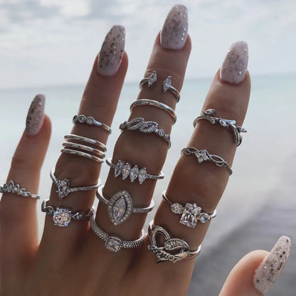 10Pcs Rings Suit For Women Silver-color Chain Ring Set Bohemian Style Coin Snake Moon Star Party Trend Gift Jewelry