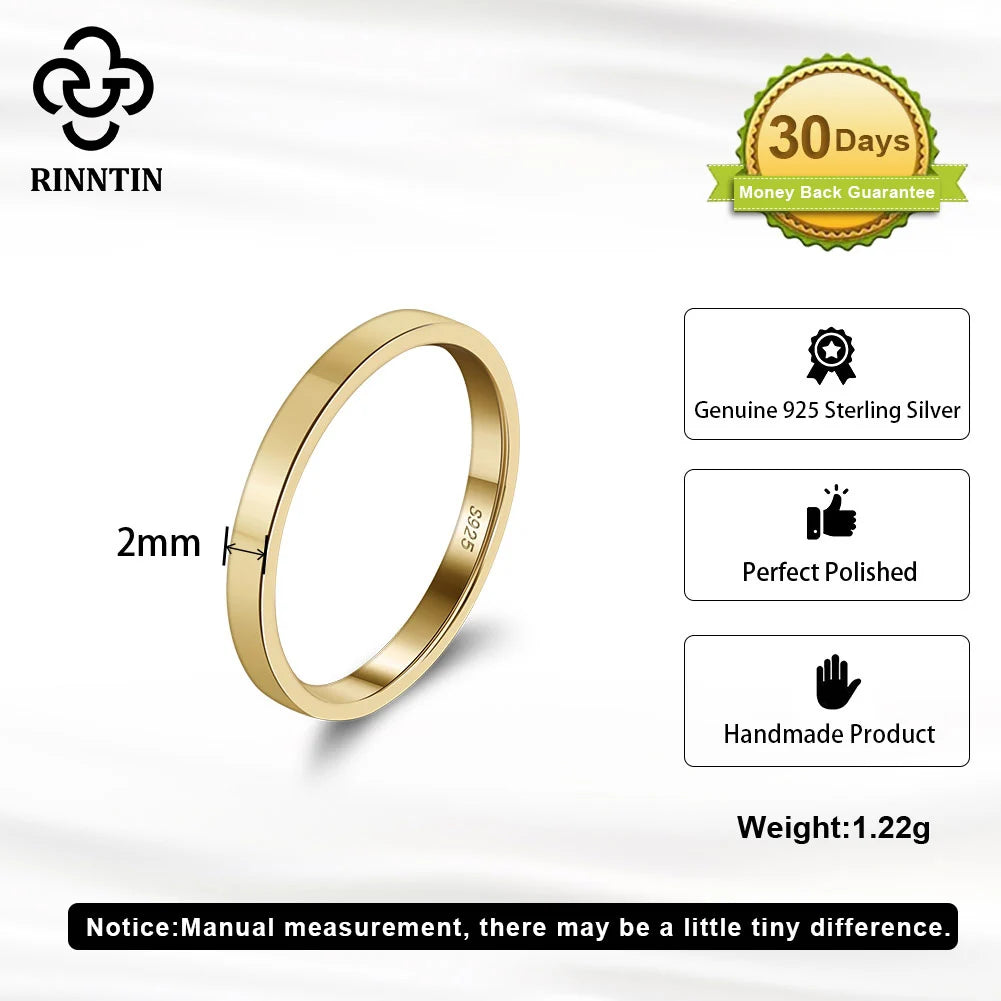 Rinntin 925 Sterling Silver 1mm 2mm 3mm Simple Wedding Statement Band Rings for Women Anniversary Stacking Finger Jewelry APR33