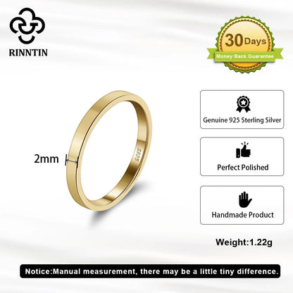 Rinntin 925 Sterling Silver 1mm 2mm 3mm Simple Wedding Statement Band Rings for Women Anniversary Stacking Finger Jewelry APR33