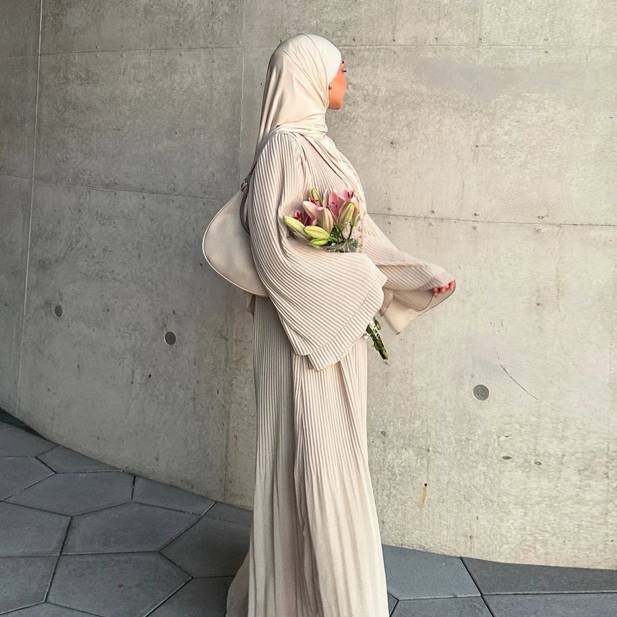 Women Muslim Modest Closed Pleated Dresses Long Sleeve Abaya Kaftan Basic Islamic Eid Clothes Dress Musulmane Femme Vestidos New