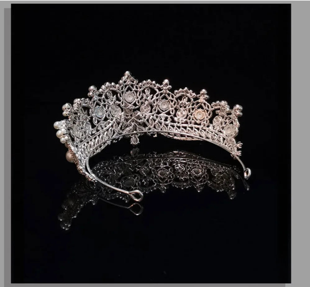 Luxury Bridal Wedding Crown and Tiara Set - Crystal Pearl Baroque Headdress