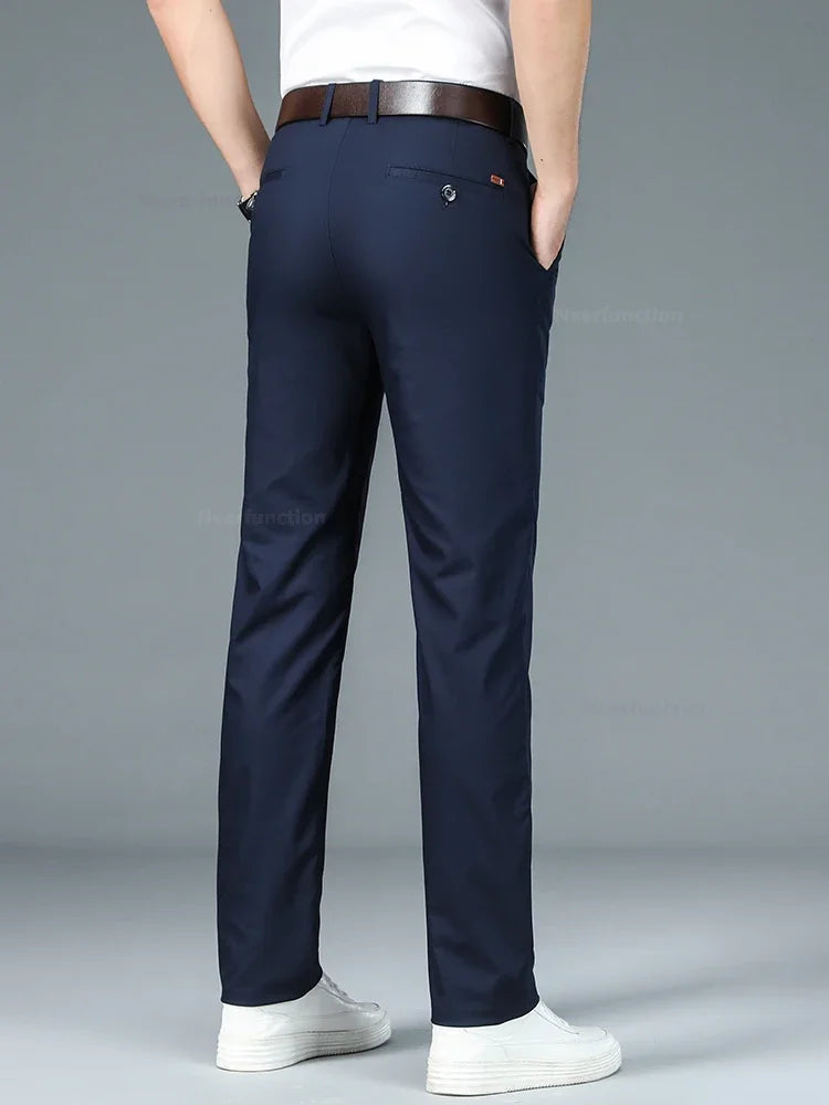 Bamboo Fiber Straight Business Pants for Men - Summer Fashion Classic Designer, Breathable Casual Long Formal Trousers