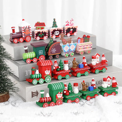 Christmas Wooden Train Merry Christmas Decorations for Home Xmas Tree Ornament Kids Gift Happy New Year