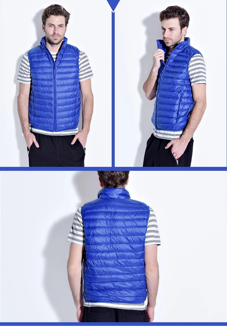 Autumn and Winter Men's 90% White Duck Down Vest Casual Lightweight Down Warm Solid Sleeveless Jacket Men's Portable Pocket Vest