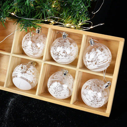 6pcs 6cm Transparent Snow Christmas Balls Pendants for Christmas Tree Decoration Clear Baubles Hanging Ornaments Xmas Navidad