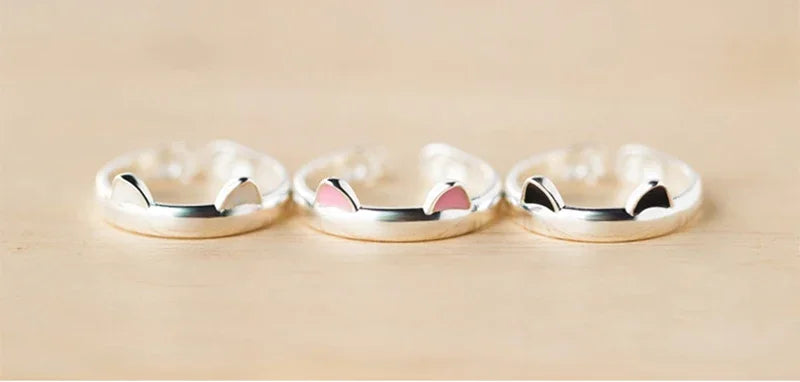 Cute Cat Ears Ring Opening Designer Cats Paw Embrace Tightly Finger Rings for Women Girls Trendy Pet Pink Ears Ring Jewelry Gift