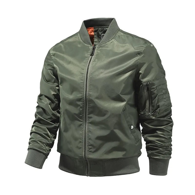 Cross-border Stand Collar Flight Jacket Spring Autumn, Pilot jacket Baseball Uniform Solid Color Men's Coat