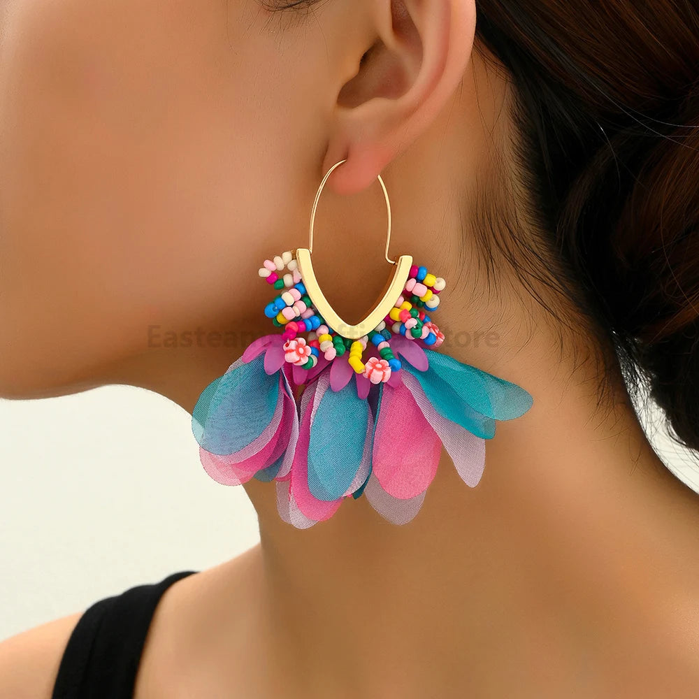 Elegant Charm Colorful Flower Glamorous Holiday Dangle Drop Earrings - Trendy Luxury Wedding Party Jewelry