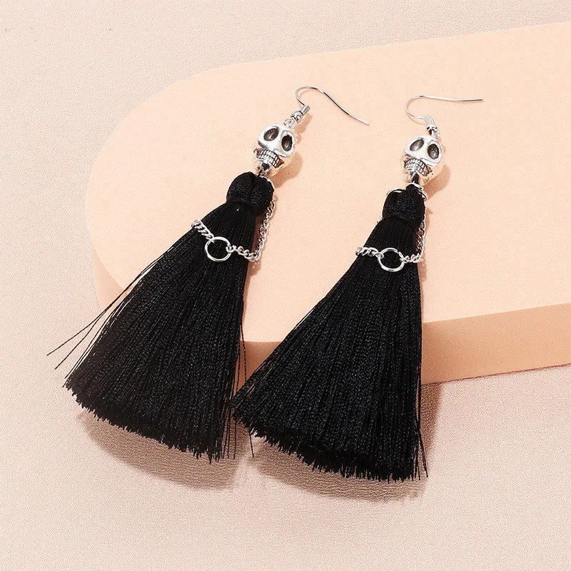 Gothic Halloween Skeleton Earrings for Women Punk Ethnic Skull Rope Tassel Drop Earrings Fashion Party Holiday Jewelry Gifts