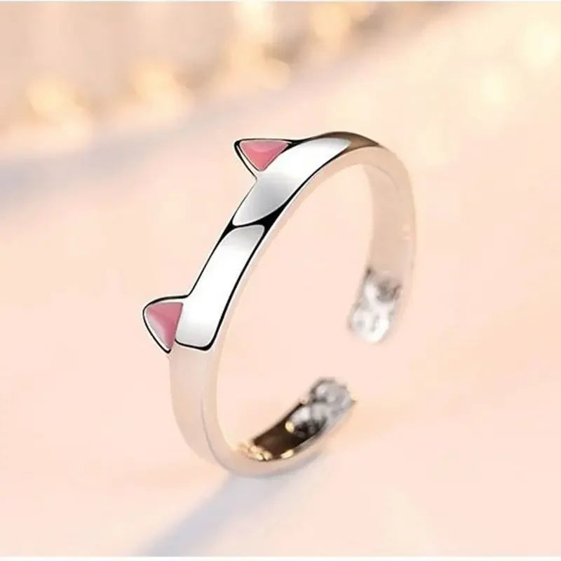 Cute Cat Ears Ring Opening Designer Cats Paw Embrace Tightly Finger Rings for Women Girls Trendy Pet Pink Ears Ring Jewelry Gift