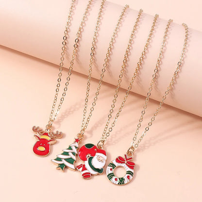 Cute Christmas Necklaces Enamel Bell Snowman Tree Deer Santa Gifts Necklace for Women Men Christmas Party Jewelry Gifts