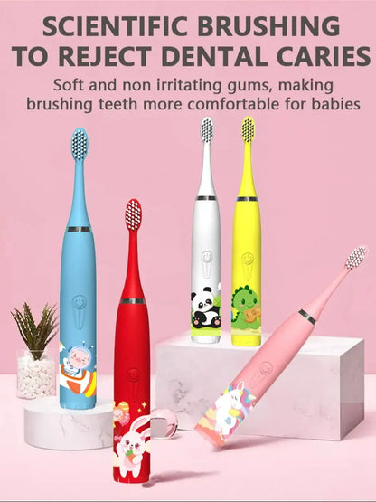 Children Electric Toothbrush Cartoon Kids With Replacement Head Ultrasonic  IPX7 Waterproof Rechargeable Sonic Toothbrush