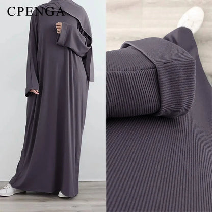 Autumn Winter Knitted Dress Muslim Women Abaya Female Arabic Turkey Modest Dresses New Warm Long Robe Islam Clothing