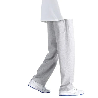 Autumn Casual Trousers Men's Loose Fit Sweatpants Wide Leg Straight Pants Grey Colour Seasonal Pants For Men