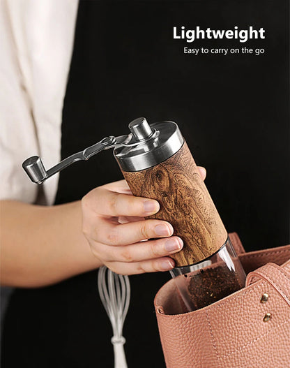 Portable Stainless Steel Manual Coffee Grinder Wood Grain Hand Coffee Bean Mill Espresso Coffee Maker with Ceramic Burrs