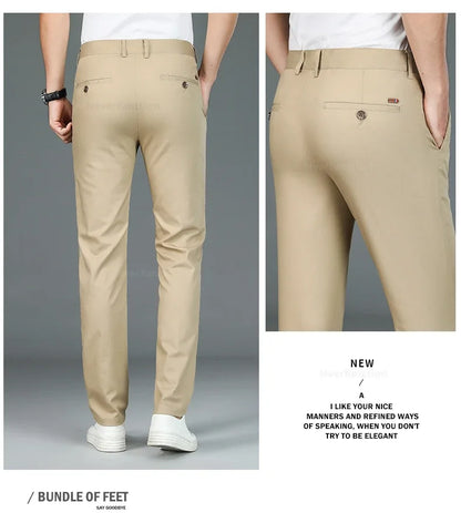 Bamboo Fiber Straight Business Pants for Men - Summer Fashion Classic Designer, Breathable Casual Long Formal Trousers