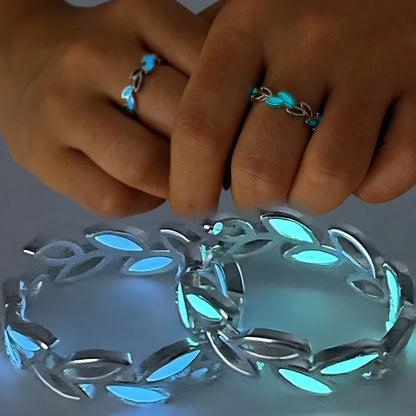 Fashion Luminous Light Ring for Women Men Adjustable Finger Glow in Dark Silver Color Green Blue Light Ring Jewelry Lover Gift