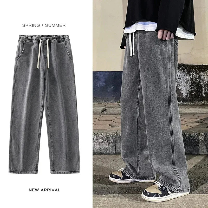 Autumn Korean Fashion Drawstring Y2K Jeans Homme Classic Baggy Straight Wide Leg Pants New Hip Hop Streetwear Casual jean