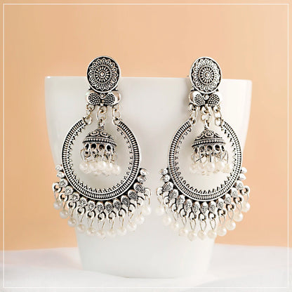 Classic Vintage Gold Round Dangle Earrings for Women - Bohemian Flower Bells, Pearl Tassel Jhumka