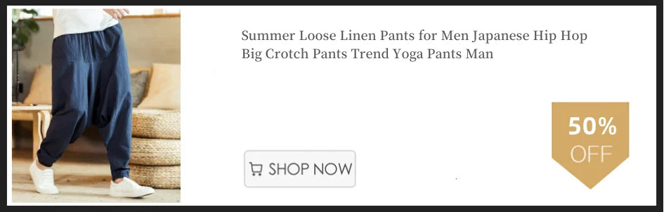 100% Cotton Summer Casual Pants for Men - Trendy Japanese Style Cropped Loose-Fit Pants, Available in Size 5XL