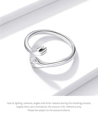 925 Sterling Silver Hug Warmth and Love Hand Adjustable Ring for Women Party Jewelry, His Big Loving Hugs Ring 3 Colors