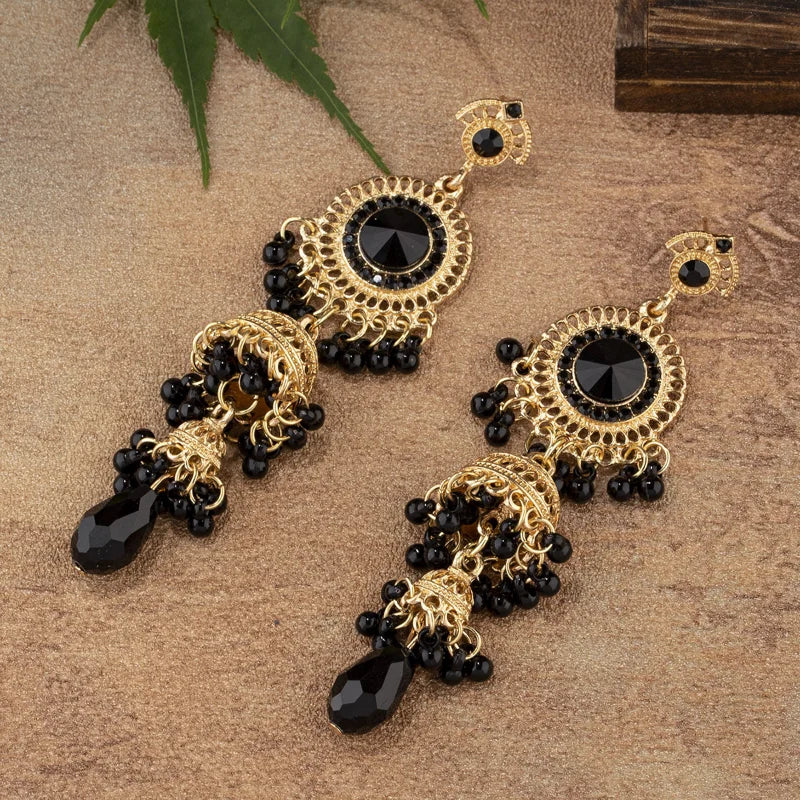 Bollywood Jhumka Oxidized Indian Earrings for Women - Water Drop Jewelry, New Fashion Retro Palace Ethnic Green Zircon Earrings