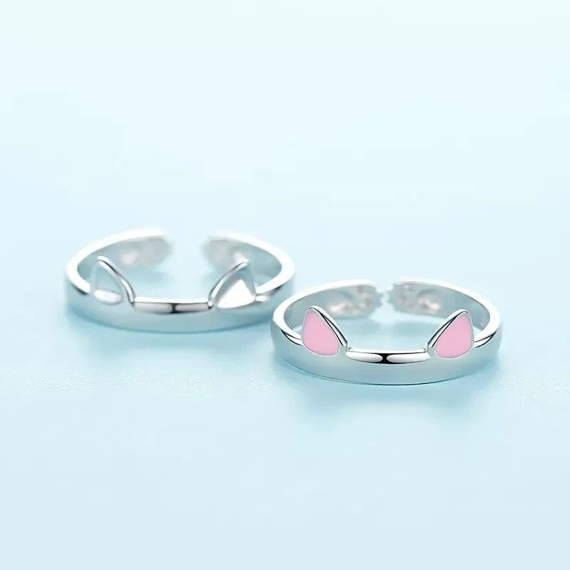 Cute Cat Ears Ring Opening Designer Cats Paw Embrace Tightly Finger Rings for Women Girls Trendy Pet Pink Ears Ring Jewelry Gift