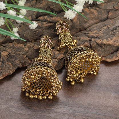 Ethnic Golden Hollow Bell Drop Tassel Earrings