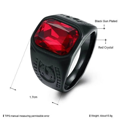 Simple Fashion Red Stone Crystal Black Ring Men and Women Retro Gothic Punk Creative Trend Wedding Ring Niche Party Accessories