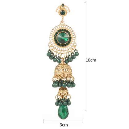 Bollywood Jhumka Oxidized Indian Earrings for Women - Water Drop Jewelry, New Fashion Retro Palace Ethnic Green Zircon Earrings