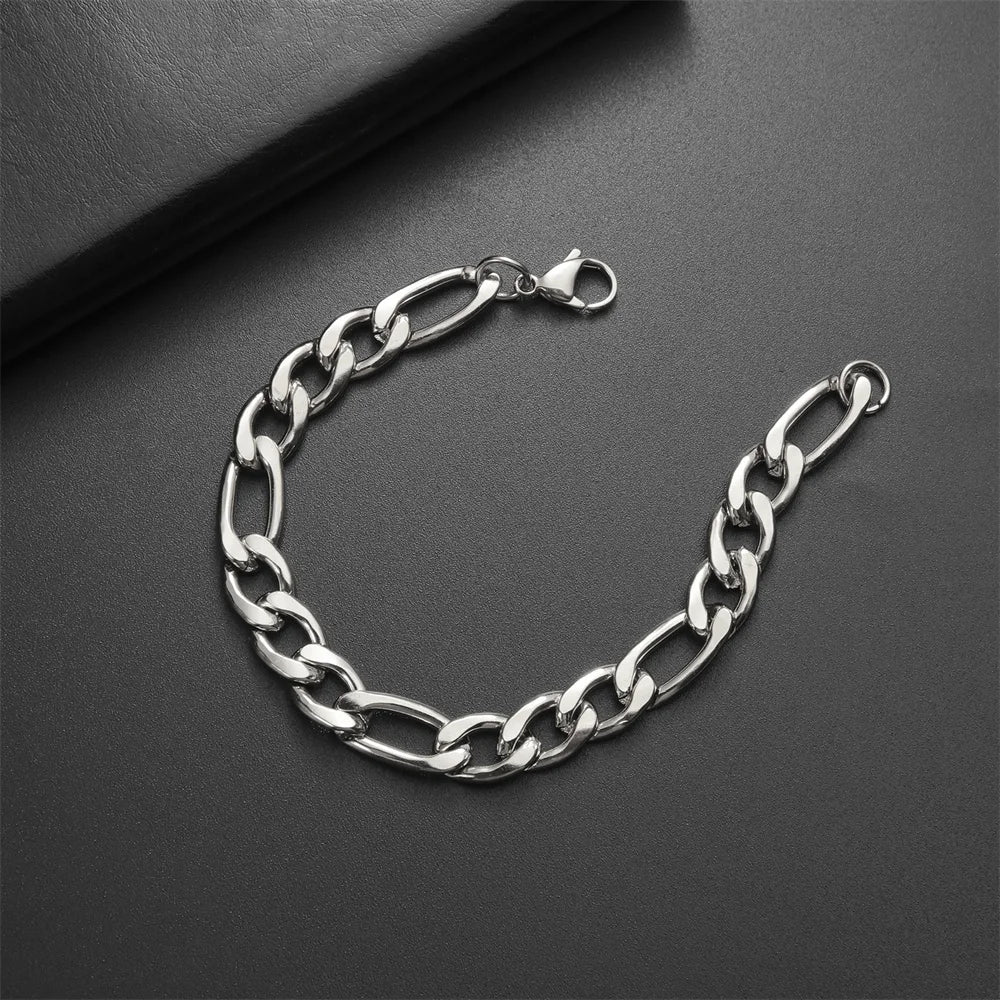 Fashion Cuban Chain Men Bracelet Stainless Steel 3/5/7/9mm Width Chain Bracelets Figaro Chain Boy Wrist Jewelry Couple