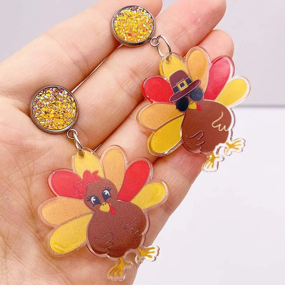 Thanksgiving Turkey Acrylic Earrings Fashion Glasses Turkey Asymmetric Drop Earrings for Women Thanksgiving  Jewelry Gifts