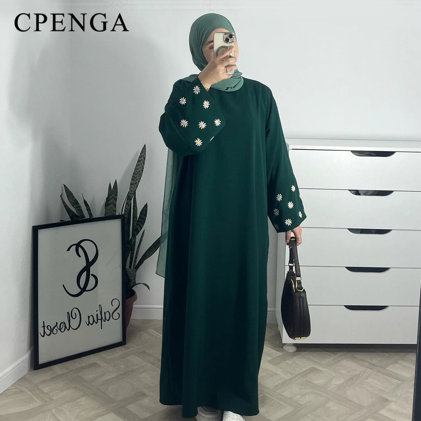 Daisy Embroidery Muslim Modest Dress for Women Eid Saudi Arabia Dubai Abaya Luxury Islam Turkey Holiday Party Jalabiya Robe