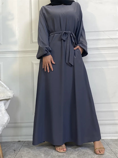 Hot Selle Simple Style Moroccan Dresses Kaftan Turkey Solid Color Gulf Abayas Islamic Women Long Dress Muslim Saudi Robe Ramadan