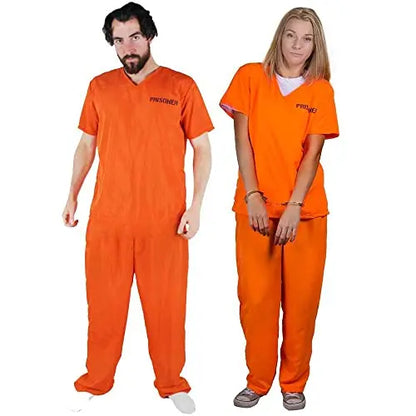 Cosplay Prisoner Halloween Costume for Adult Man&Woman Orange prison 2PCS set  convict