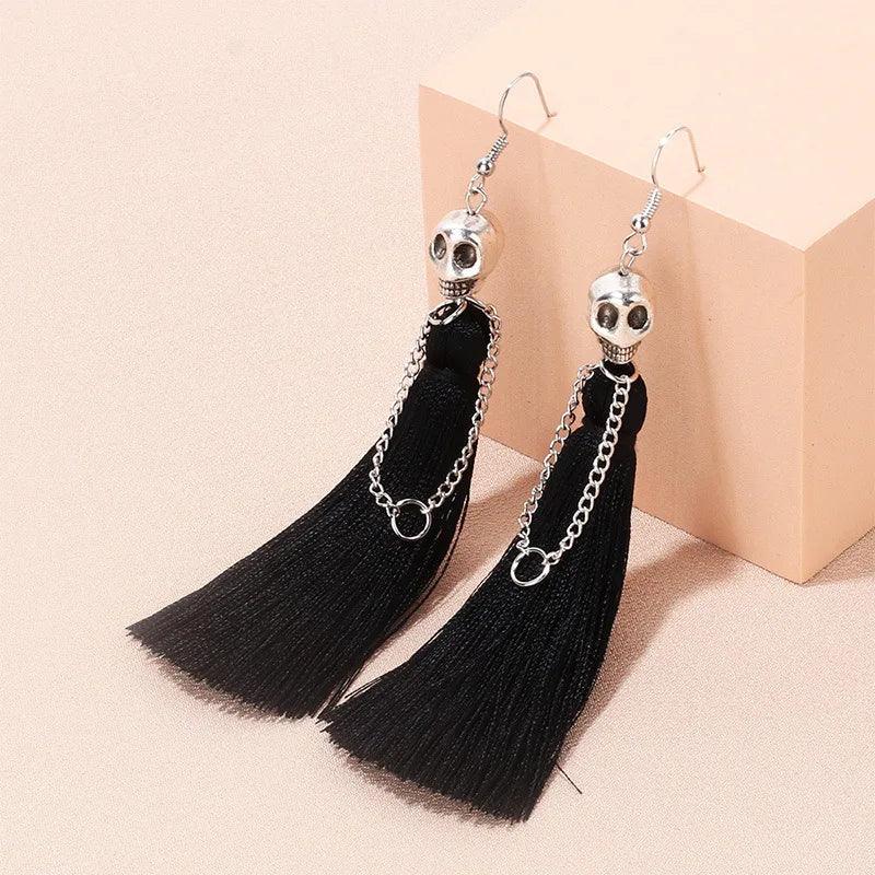 Gothic Halloween Skeleton Earrings for Women Punk Ethnic Skull Rope Tassel Drop Earrings Fashion Party Holiday Jewelry Gifts