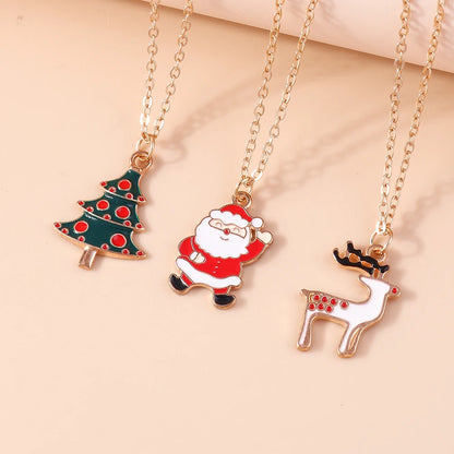 Cute Christmas Necklaces Enamel Bell Snowman Tree Deer Santa Gifts Necklace for Women Men Christmas Party Jewelry Gifts