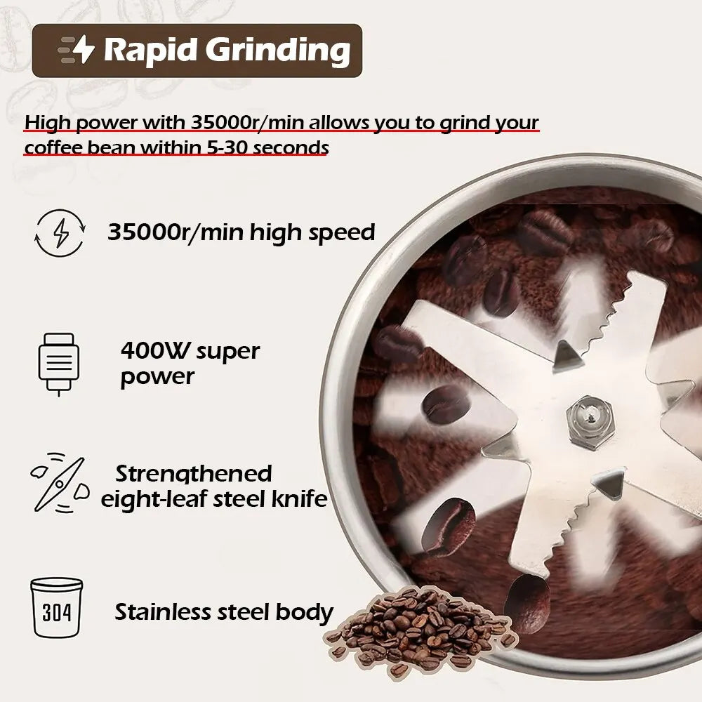 High Power Electric Coffee Grinder Kitchen Cereal Nuts Beans Spices Grains Grinder Machine Multifunctional Home Coffee Grinder