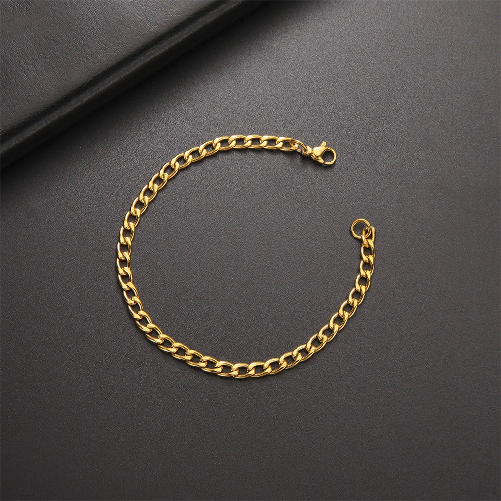 Fashion Cuban Chain Men Bracelet Stainless Steel 3/5/7/9mm Width Chain Bracelets Figaro Chain Boy Wrist Jewelry Couple