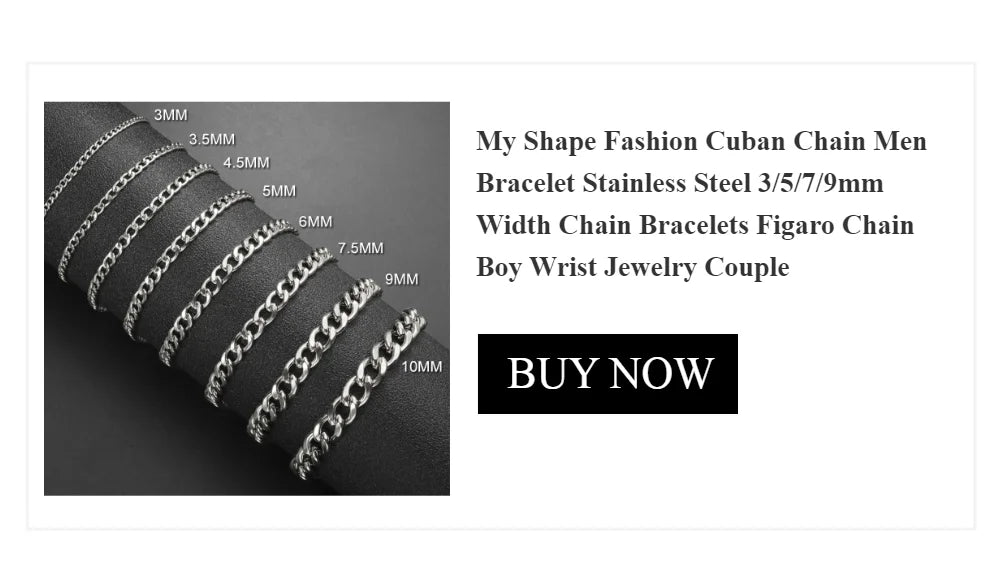 Fashion Cuban Chain Men Bracelet Stainless Steel 3/5/7/9mm Width Chain Bracelets Figaro Chain Boy Wrist Jewelry Couple