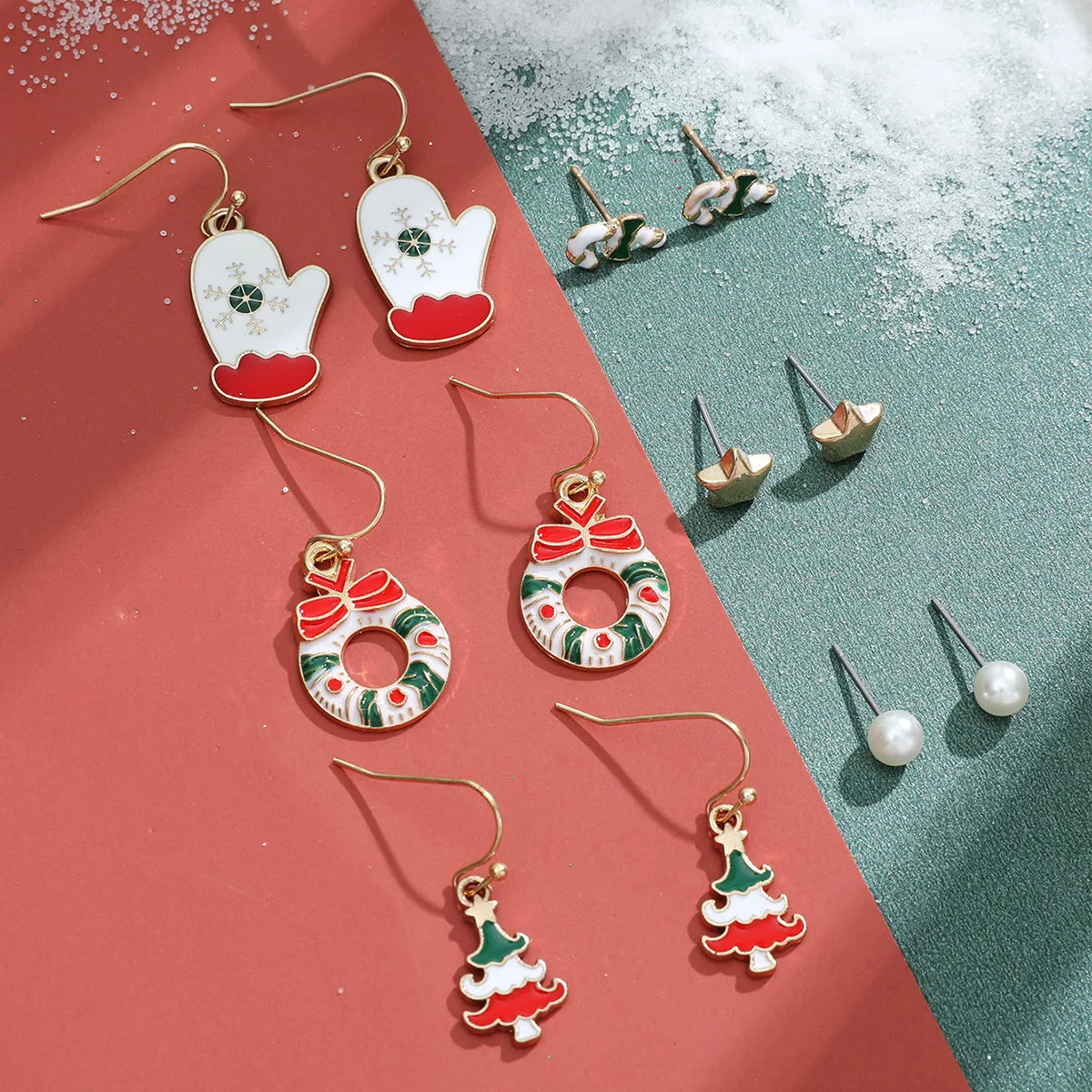 6 pairs/lot Christmas Earrings Xmas Tree Elk Snowman Santa Claus Cute Stud Earrings Set Kit Christmas Gifts For Women Girls Kids