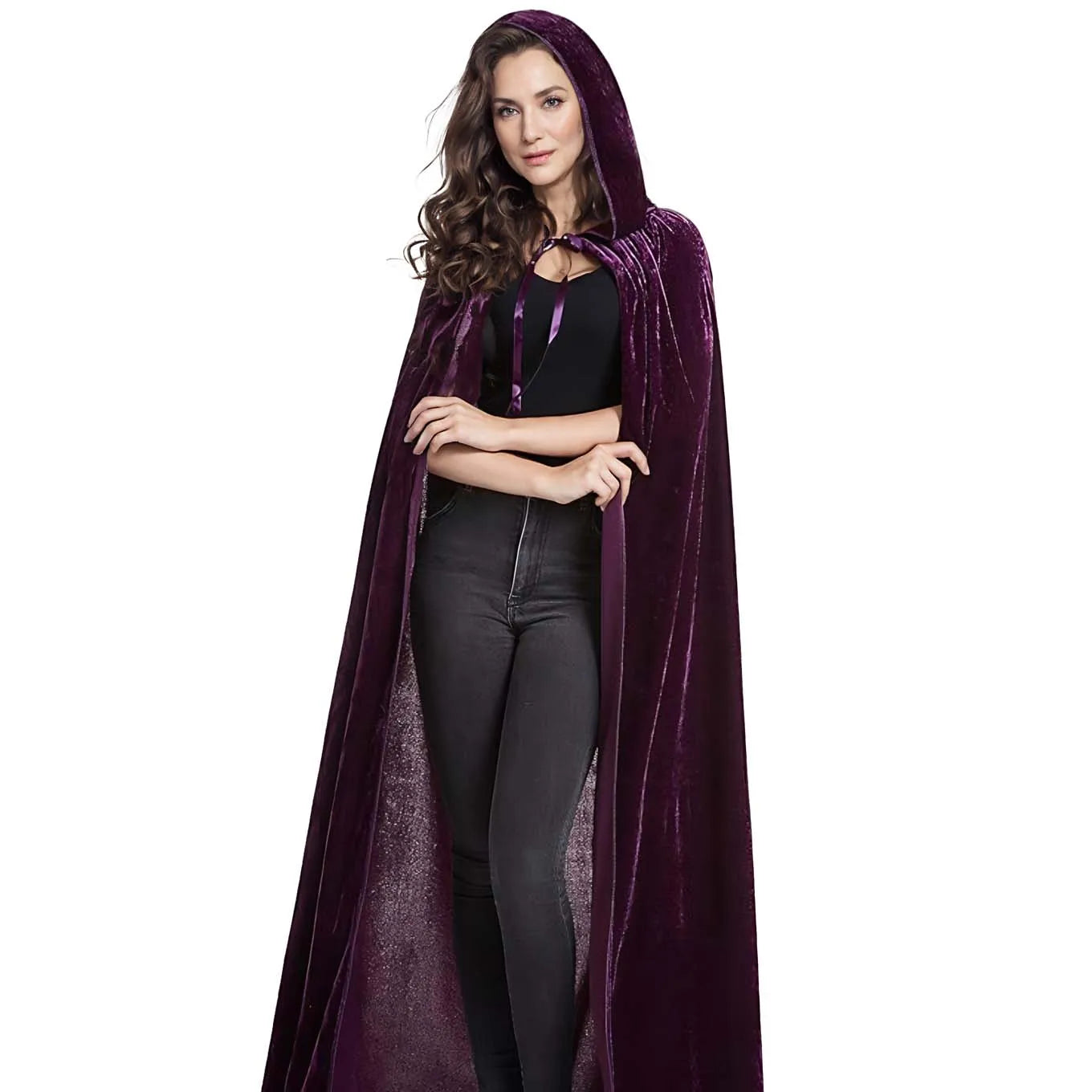 Christmas Velvet Halloween Grim Reaper Cloak long Hooded cape Unisex for  Devil Witch Wizard Christmas Cosplay black Death cloak