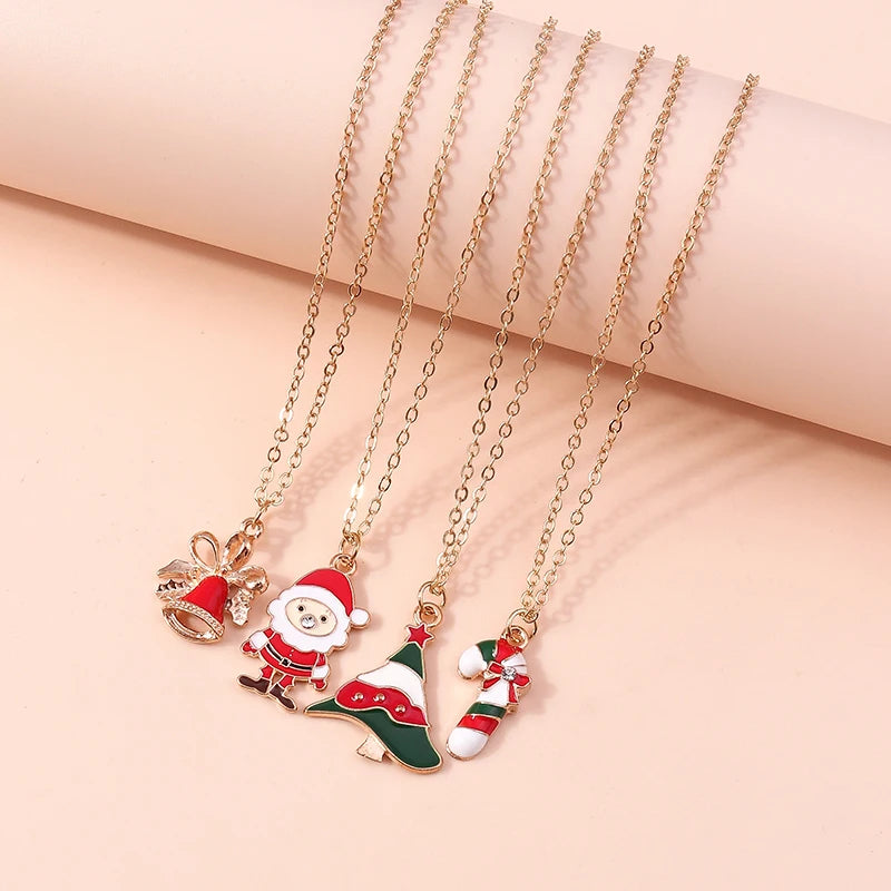 Cute Christmas Necklaces Enamel Bell Snowman Tree Deer Santa Gifts Necklace for Women Men Christmas Party Jewelry Gifts