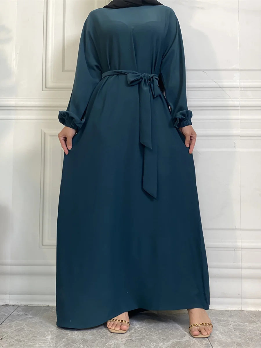 Hot Selle Simple Style Moroccan Dresses Kaftan Turkey Solid Color Gulf Abayas Islamic Women Long Dress Muslim Saudi Robe Ramadan