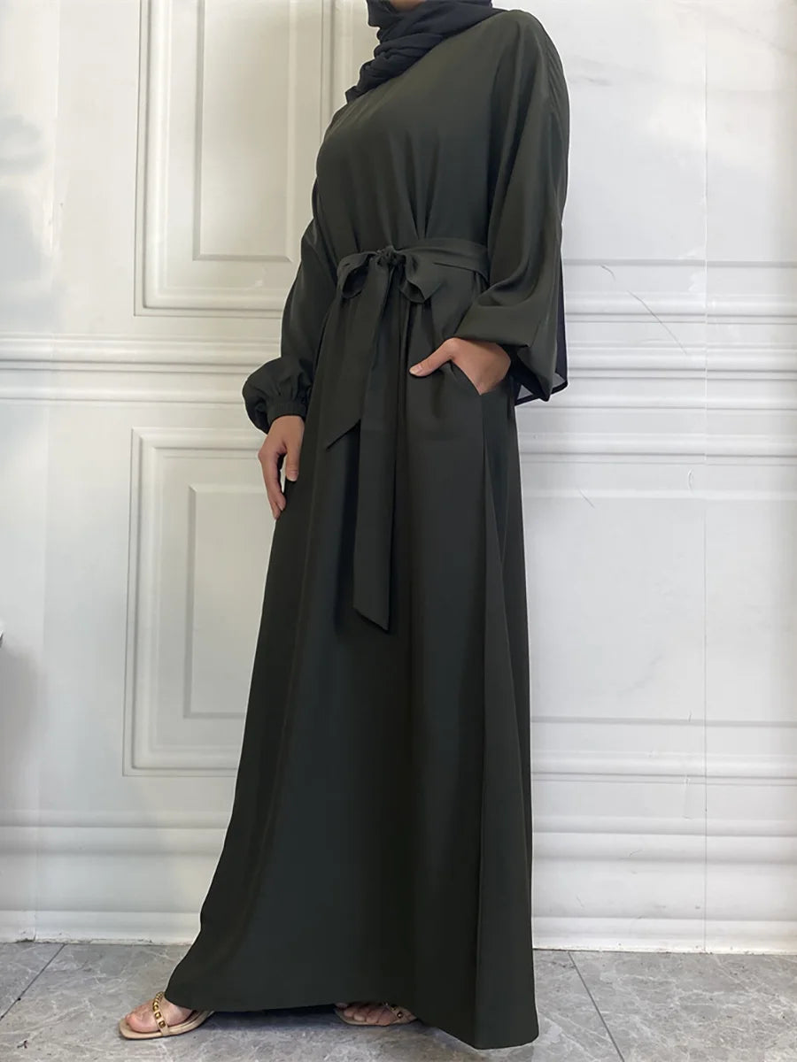 Hot Selle Simple Style Moroccan Dresses Kaftan Turkey Solid Color Gulf Abayas Islamic Women Long Dress Muslim Saudi Robe Ramadan