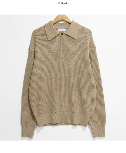 1970s Retro Lazy Style Men Half-zipper Wool Sweater Loose Casual Line Clothing Autumn Winter Edition Teens Adults